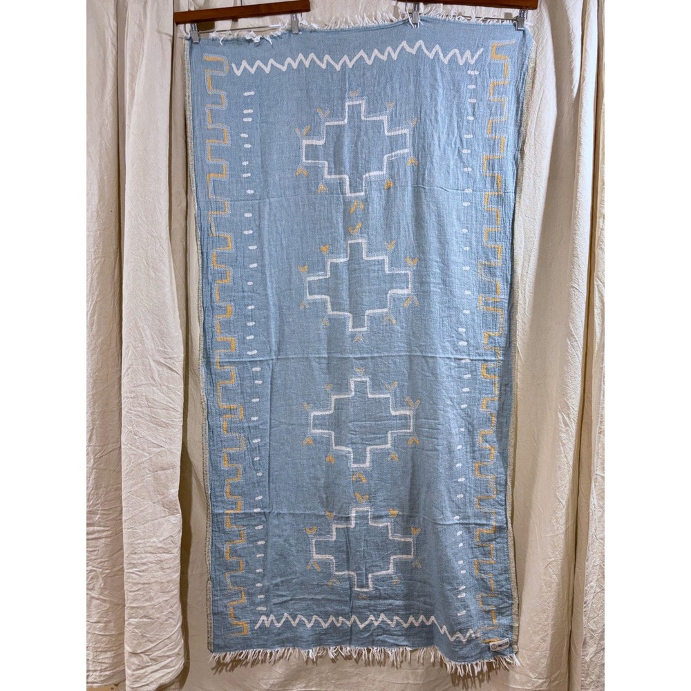 Sand Cloud Turkish Cotton Beach Towel Blue Yellow Geometric Reversible 65x36